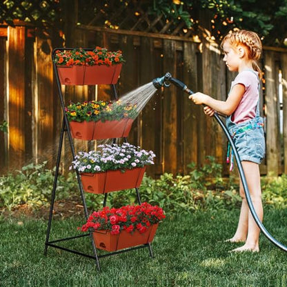 4 Tier Vertical Raised Garden Bed Planters for Outdoor Plants Herb Garden Planter with Drainage Holes Standing Garden Planters for Herbs Flowers Vegetables Plants (Brick Red) - color: Brick Red