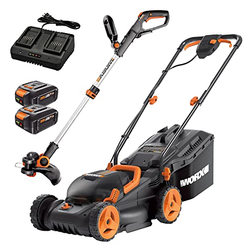 WORX 20V 12" 2-in-1 Cordless Weed Wacker & 40V 14" Lawn Mower Kit, WG934 - style: 14" Mower & 12" Trimmer w/(2) 4.0Ah Batteries
