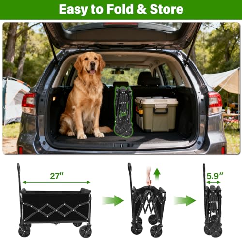 Collapsible Wagon Cart, Folding Cart with 360LBS Capacity, Black - color: Black