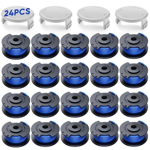 YWTESCH 24 Pack Weed Eater String Compatible with Ryobi One+ Trimmer, 0.065'' AC14RL3A Weed Wacker String Replacement for Ryobi 18v,24v,40v Cordless String Trimmer (20 Spool+ 4 Cap) - size: 20 Spools + 4 Caps