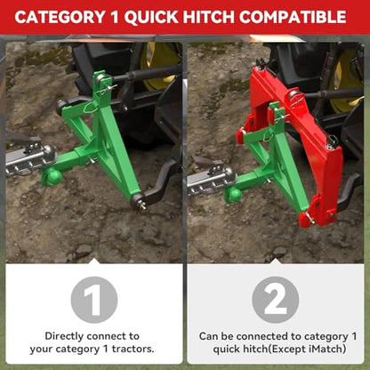3 Point Trailer Hitch 2” Receiver for Cat 1 Tractor Quick Hitch Attachment - color: Green