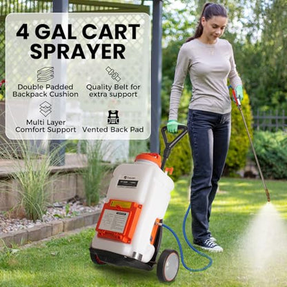 Toovem 4 Gallon Battery Powered Backpack Electric Sprayer with Wheeled Cart - color: White