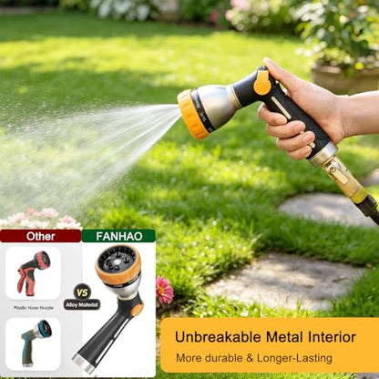 FANHAO Thumb Control Garden Hose Nozzle Heavy Duty Metal, 8 Spray Patterns - color: Black & Yellow, size: Multi-Pattern