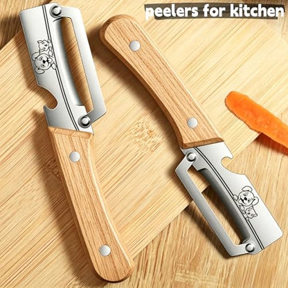 Maxjoy Vegetable Peeler, Stainless Steel Blade, Wooden Handle - color: Brown#Silver-11