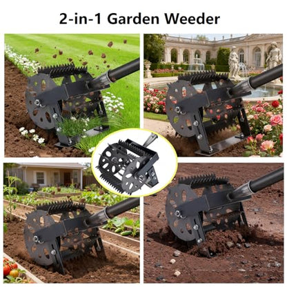 2-in-1 Heavy Duty Rotary Cultivator & Weeder，Hand Tiller，Tiller for Gardening，Garden Tools，Effortless Soil Aeration,Cultivation, Weed Removal for Garden, Lawn, Patio, Yard & Reseeding