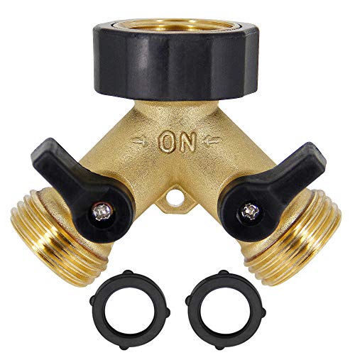 Lifynste 2 Way Brass Hose Splitter, 3/4" Brass Hose Connectors, Y Connector Garden Hose Adapter Connector, 1 Pack - color: Brass & Black