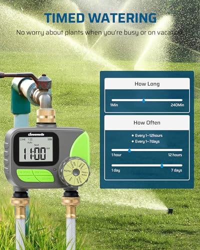 DEWENWILS 2-Zone Outdoor Hose Timer, Rain Delay & Manual Control for Lawn - color: 2 Zone - Gray&green