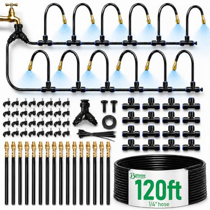 Bonviee 120FT Drip Irrigation System with Adjustable Nozzles - size: 120 feet