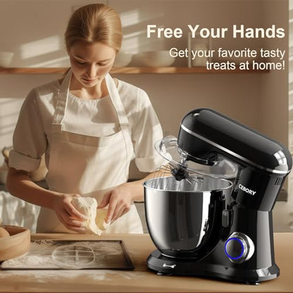 CEBORY 3-IN-1 Electric Stand Mixer, 6.5QT Bowl 660W 10-Speed Kitchen Mixer, Household Food Mixers include Dough Hook, Beater and Whisk, Bread Cake Mixer for Baking and Most Home Cooks, Black - color: Black