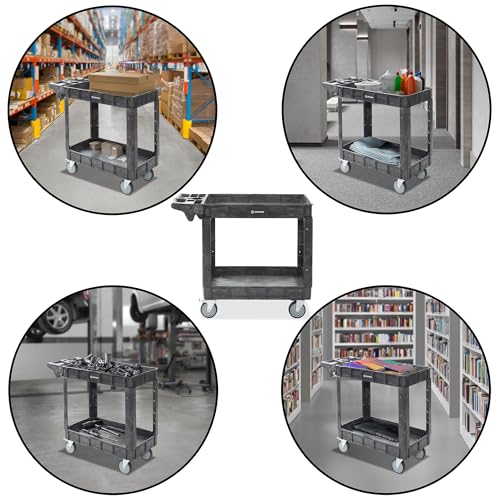 Dryser Utility Cart with Wheels, 40" x 17" Heavy Duty 550 lb. Capacity with Shelves - 2 Tier Rolling Cart with Four 5" Swivel Casters for Warehouse, Garage, Cleaning - size: 2 Shelves 4 Swivel 40x17