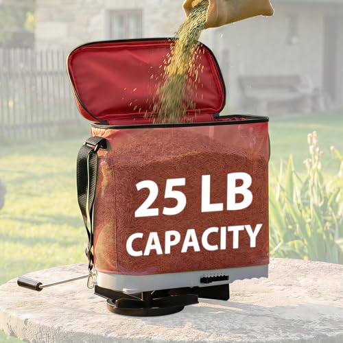 Salcod 25 lb Bag Seed Spreader, Handheld Broadcast Fertilizer Spreader, Red