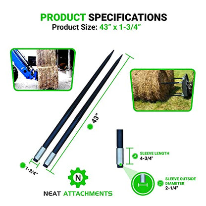 43" Hay Bale Spear 3000 LBs Capacity, C-2 Bale Spike Square Tapered Forged - 1 3/4" Conus 2, Bale Hay Spike with Hex Nut & Weld in Sleeve (1)