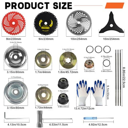 9" x36T/9 x20T/10 x80T/10 x3T Carbide Tip Weed Eater Blades with Adapter