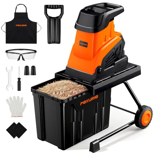 15-Amp Wood Chipper Shredder, 50L Collecting Bin, High Efficiency Electric Mulcher Shredding Machine with 25:1 Reduction Ratio, 1.8In Cutting Diameter, Large Portable Wheels for Yard Cleanup, Orange - color: Tangerine