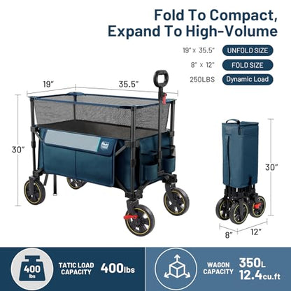 Timber Ridge 350L Extra Large Collapsible Folding Wagon Carts with Brake - color: Blue, size: 350L