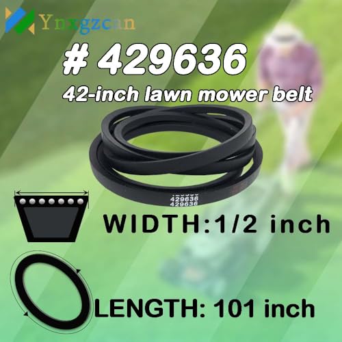 429636 197253 Craftsman Mower Deck Belt Replacement 1/2" X 101" Fits for Craftsman Husqvarna Poulan 532429636 197253 532197253 YS4500 T2200 DLS 3500 AYP 197253 42 inch Mower Deck Belt - color: 429636, size: 0.5*101 inches