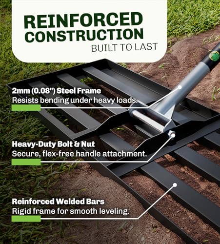 Gardease Lawn Leveling Rake, 48" x 10", Heavy Duty Steel Lawn Leveler