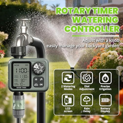 Sprinkler Timer for Garden Hose, Irrigation Water Timer with Rain Delay, Automatic Manual Watering for Lawn Yard Outdoor Drip Irrigation System