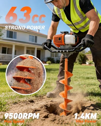 NEO-TEC 63CC Post Hole Digger Gas Powered, 2-Stroke Earth Auger Digger - size: 63CC+6"+8"+10"+3 Extension
