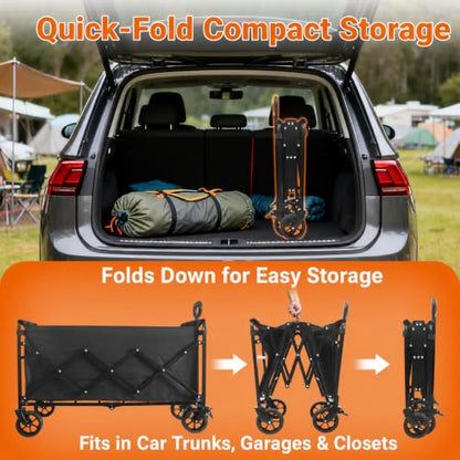 Wagons Carts Foldable, 500 lb 220L Collapsible Wagon with Brakes - color: Charcoal