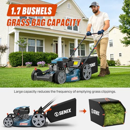 SENIX 21'' Self Propelled Gas Lawn Mower 170 cc, 6-Position Cutting, 3-in-1