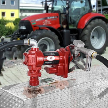 12V Fuel Transfer Pump with Manual Nozzle & Hose - color: Red