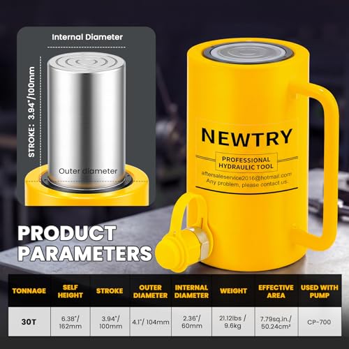 NEWTRY 30T Long Hydraulic Ram Jack, 4" Stroke Porta Power Auto Retract - size: 30T