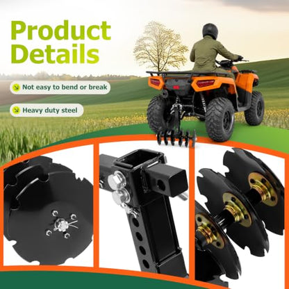 WUTIST 20" Notched Disc Harrow Plow Attachment for ATV UTV W/ 6 X Concave