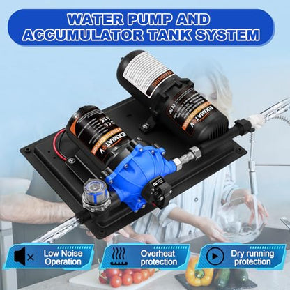 Water Pump and Accumulator Tank System,110V AC 7.0GPM 70PSI Quiet Water Pump and 1L 125PSI Pre-Pressurized Accumulator Tank for RV,Boat,Marine,Home Water System,Irrigating,Industrial Settings - size: 110V-7GPM-70PSI with tank