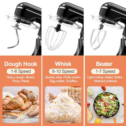 CEBORY 3-IN-1 Electric Stand Mixer, 6.5QT Bowl 660W 10-Speed Kitchen Mixer, Household Food Mixers include Dough Hook, Beater and Whisk, Bread Cake Mixer for Baking and Most Home Cooks, Black - color: Black