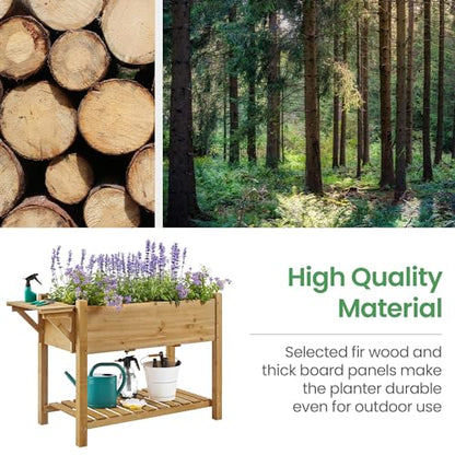 Yaheetech Herb Garden Planter Outdoor Wood Standing Garden Bed,Light Brown - color: Light Brown