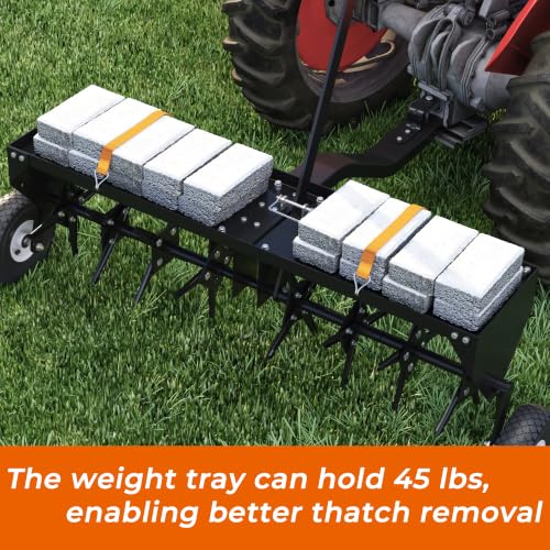 MOUMON 48.5” Tow Behind Lawn Aerator, Tow Behind Plug Aerator with 32 Tines