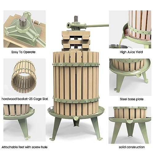 4.75 Gallon Green Fruit and Wine Press, Manual Cider Juice Maker with Solid Beech Wood Basket & Heavy-Duty Stand for Apples, Grapes, Berries - color: Green, size: 4.75 Gallon