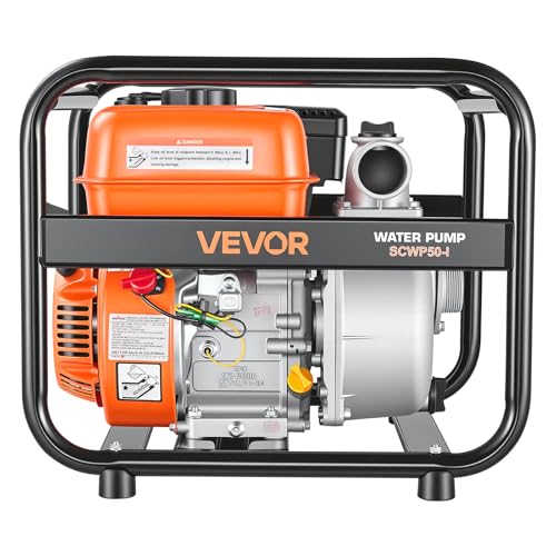 VEVOR Gas Powered Water Pump, 2 in, 132 GPM 6.5HP Semi Trash Water Transfer Pump Portable, Gasoline Engine with 25 ft Discharge Hose, Heavy Duty Frame, Cast Iron Impeller, for Irrigation, Ponds, Pools - size: 2in 6.5 HP 132GPM
