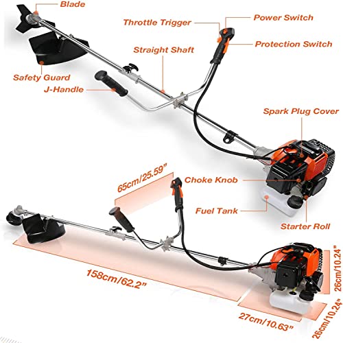 4-in-1 Weed Eater 58cc Gas String Trimmer,Brush Cutter + Straight Shaft Red - color: Red58CC