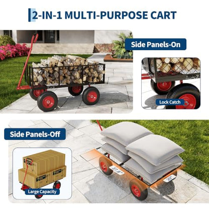 Garvee Steel Garden Cart Wagon,900 Lbs Wheelbarrow Yard Cart-Black&Red - color: Black Red, size: 900lbs