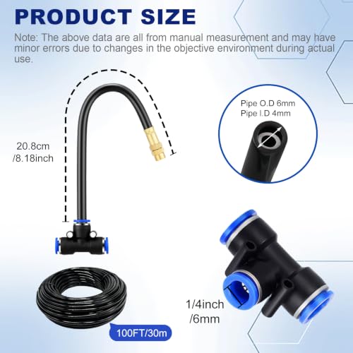 Drip Irrigation System 100FT 1/4" with 16PCS 360° Adjustable Brass Nozzles - size: 100FT