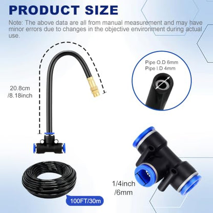 Drip Irrigation System 100FT 1/4" with 16PCS 360° Adjustable Brass Nozzles - size: 100FT