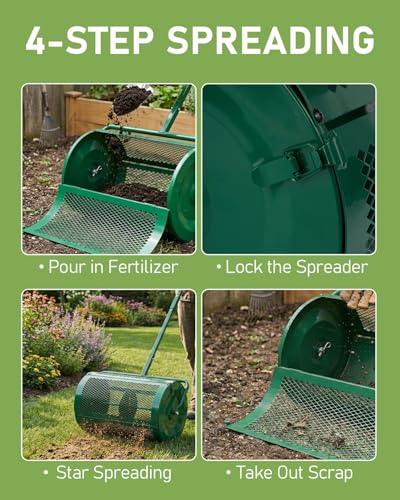 Outvita Compost Spreader, 24'' Wide, for Peat Moss, Manure, Mulch, Topsoil - color: Green, size: 24 in
