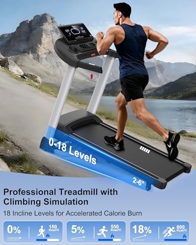 HUAGEED Treadmills for Home, 18% Auto Incline, Heavy Duty 400LBS Capacity