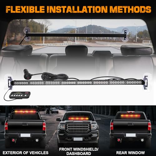 XRIDONSEN 35 inch Amber Red Traffic Advisor Light Bar 48 LED Strobe Lights - color: Amber/Red