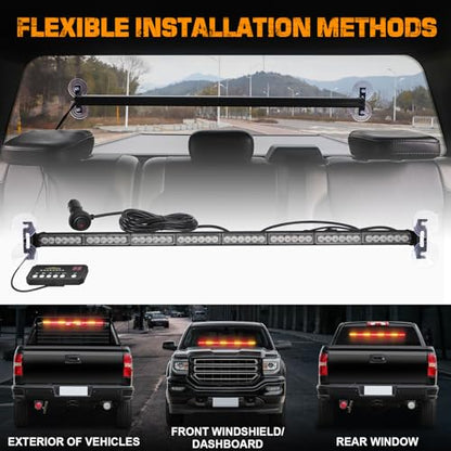 XRIDONSEN 35 inch Amber Red Traffic Advisor Light Bar 48 LED Strobe Lights - color: Amber/Red