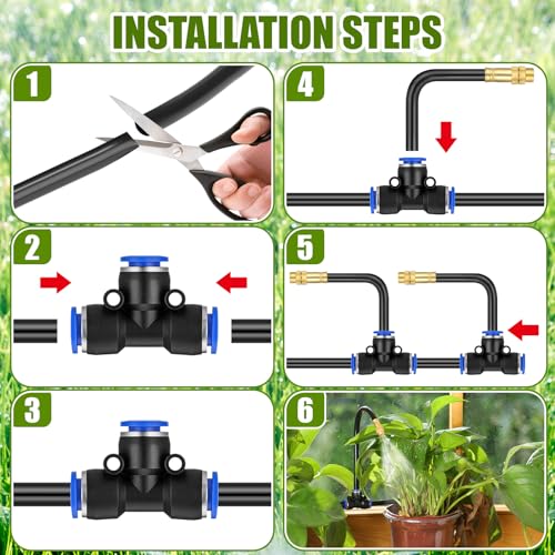 MorningRo 98 ft Drip Irrigation Kit, 5/16" Tube Automatic Watering System with 30pcs 360° Adjustable Brass Nozzles, Water Saving DIY for Garden, Lawn, Yard, Greenhouse Plants - size: 98 ft