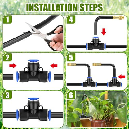 MorningRo 98 ft Drip Irrigation Kit, 5/16" Tube Automatic Watering System with 30pcs 360° Adjustable Brass Nozzles, Water Saving DIY for Garden, Lawn, Yard, Greenhouse Plants - size: 98 ft