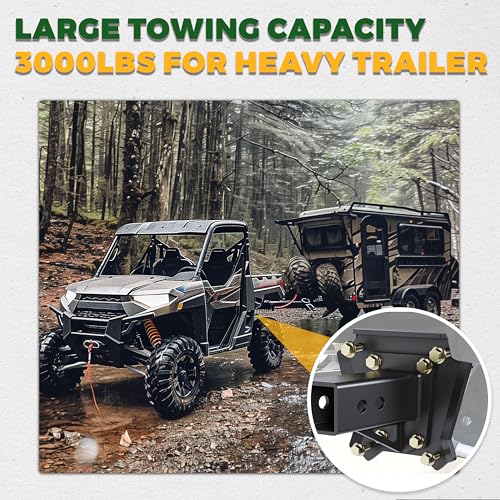 ECOTRIC 2“ UTV Rear Hitch Receiver Compatible with 2014-2024 Polaris RZR XP1000 XP 4 1000 Bolt-On Bumper Tow Hitch Extender Trailer Hitch Adapter Kit (Powder Coated Black Steel)