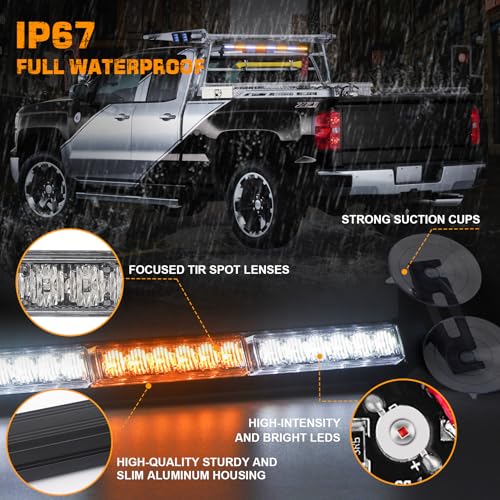 XRIDONSEN 35 inch Traffic Advisor Light Bar 48 LED Strobe Lights - color: Amber/White