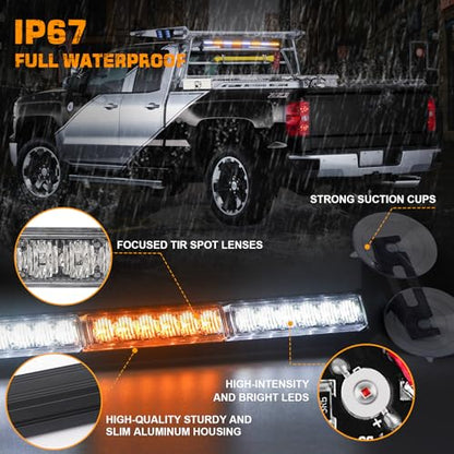 XRIDONSEN 35 inch Traffic Advisor Light Bar 48 LED Strobe Lights - color: Amber/White