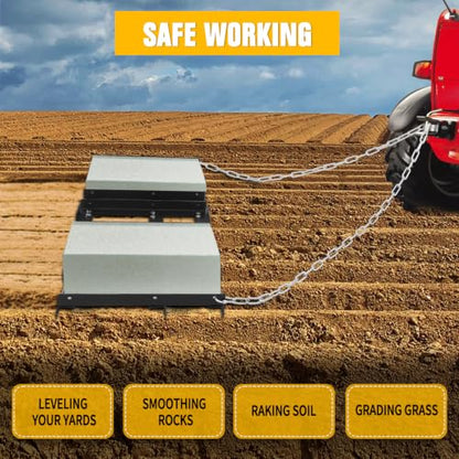 4FT Heavy Duty Drag Harrow Driveway Grader Power Rake - size: 4FT