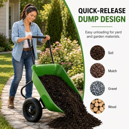 Enlarged Dual-Wheel Wheelbarrow, Easy Loading and Dumping Garden Cart, Heavy Duty Utility Dump Cart for Lawn, Yard, Farm, Gardening & Planting (Bright Green) - color: Bright Green