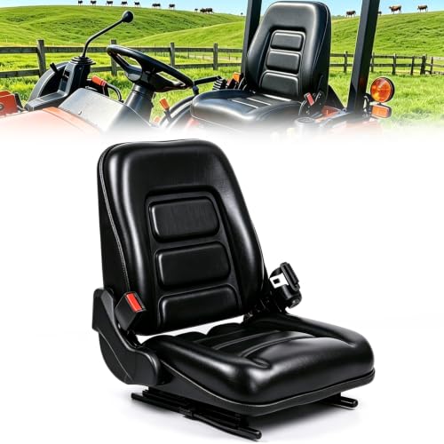 Universal Forklift Seat, Tractor Seat with Adjustable Angle Back, Micro Switch and Slide, for Tractor, Excavator, Skid Loader, Backhoe, Dozer, Telehandler